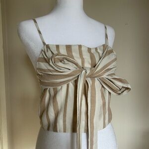 J.O.A. Beige and White Striped Front Tie top